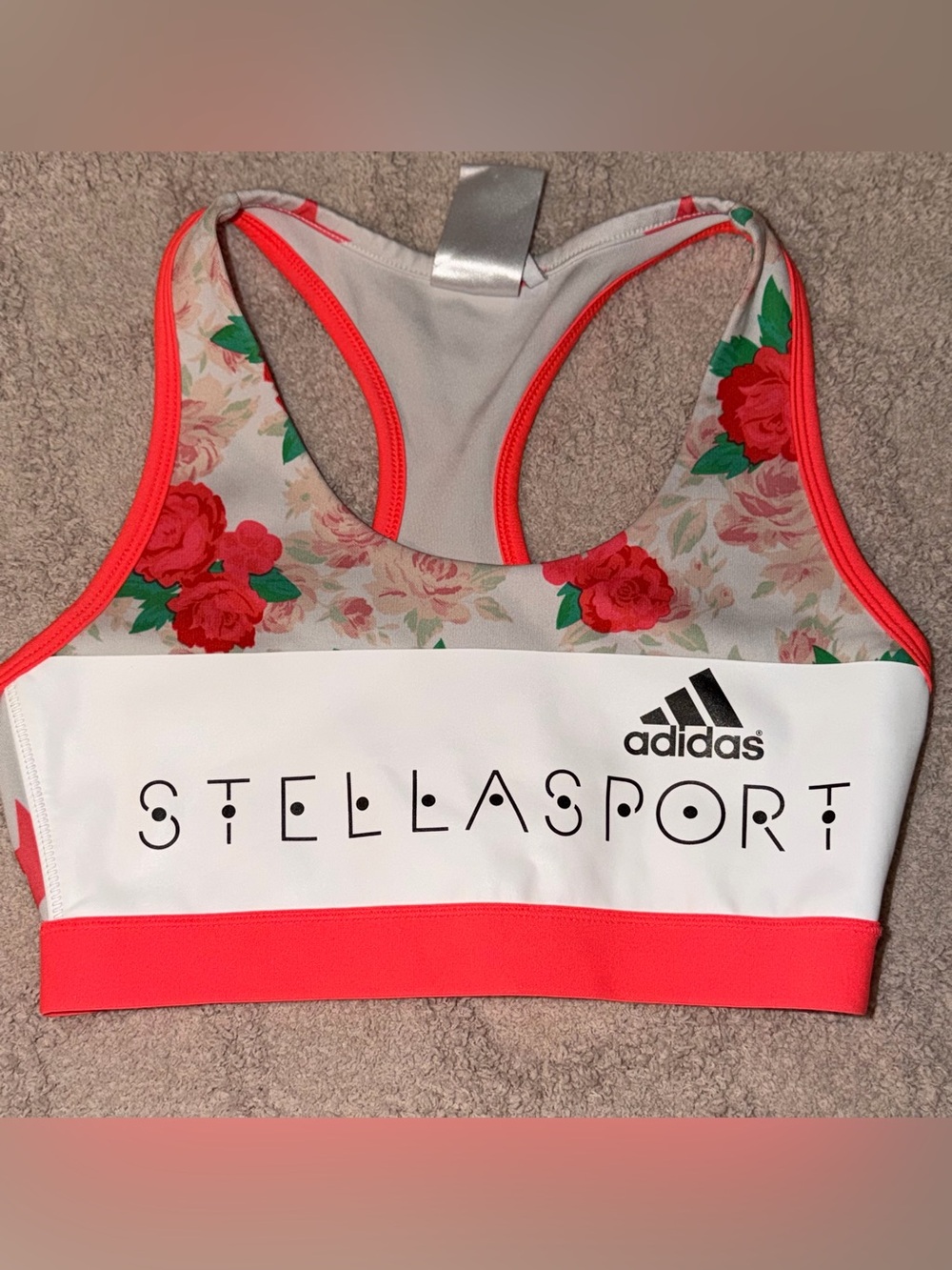 adidas Stellasport Floral Racerback Sports Bra - Coral/White/Green